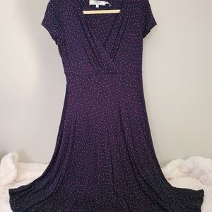 Sade - navy with red polka dots knit dress, A-line. Size 6